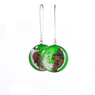 Boucles d’oreilles industrielles vertes avec pièces d’horlogerie