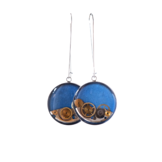 Blue Mechanical Watch Parts Drop Earrings
