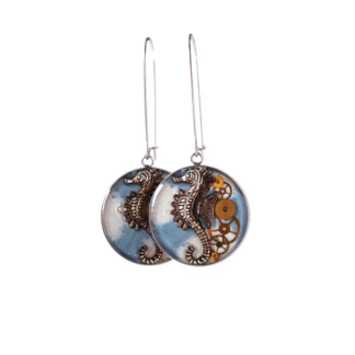 Blue Steampunk Seahorse Earrings