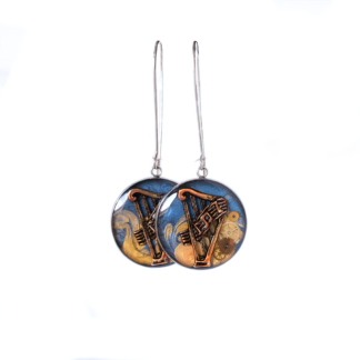 Blue and Gold Steampunk Harp Earrings