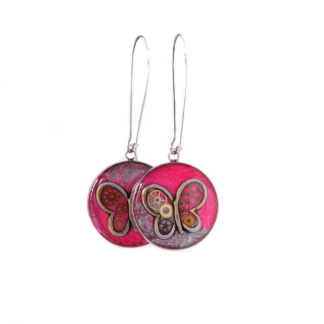 Pink Steampunk Butterfly Earrings