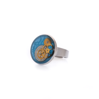 Anillo ajustable de reloj steampunk azul