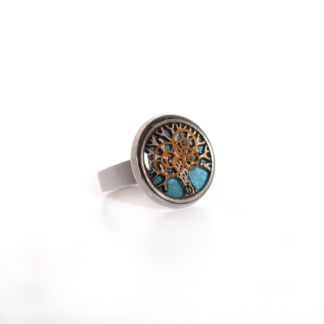 Bague industrielle ajustable turquoise Arbre de Vie