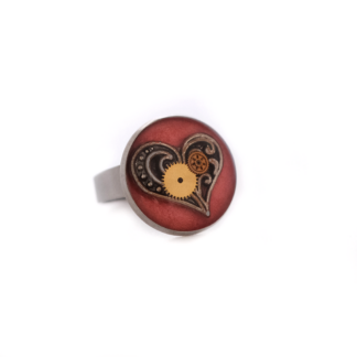 Red Steampunk Heart Mechanism Ring