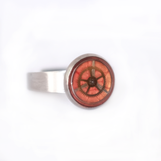 Anillo steampunk naranja mecánico en resina