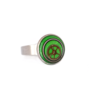 Industrial Green Gear Mechanism Statement Ring