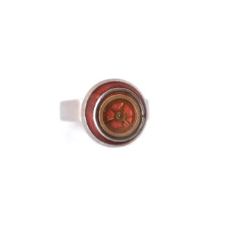 Red Industrial Gear Art Resin Ring