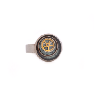 Layered Blue and Gold Mechanism Resin Ring