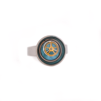 Turquoise and Gold Gear Industrial Art Ring